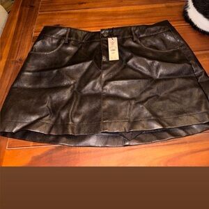 Garage Dark Brown Faux Leather Mini Skirt